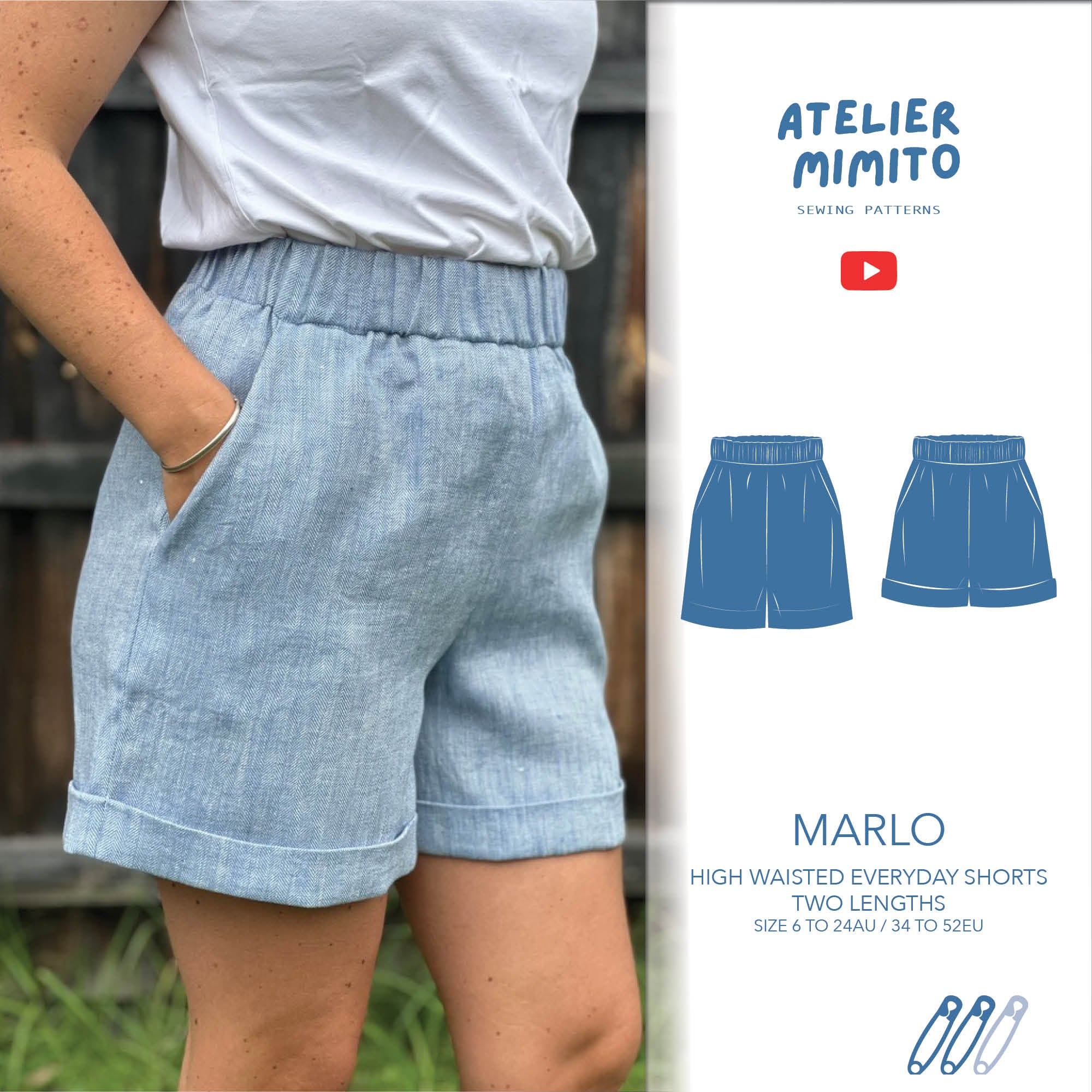 MARLO High waisted everyday shorts PDF Sewing Pattern Atelier MIMITO