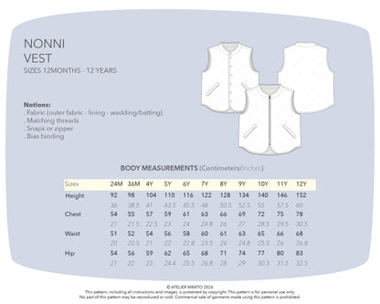 NONNI Vest Kids Gender Neutral PDF Sewing Pattern