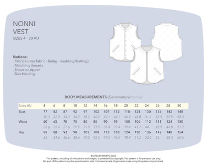 NONNI Vest Gender Neutral PDF Sewing Pattern