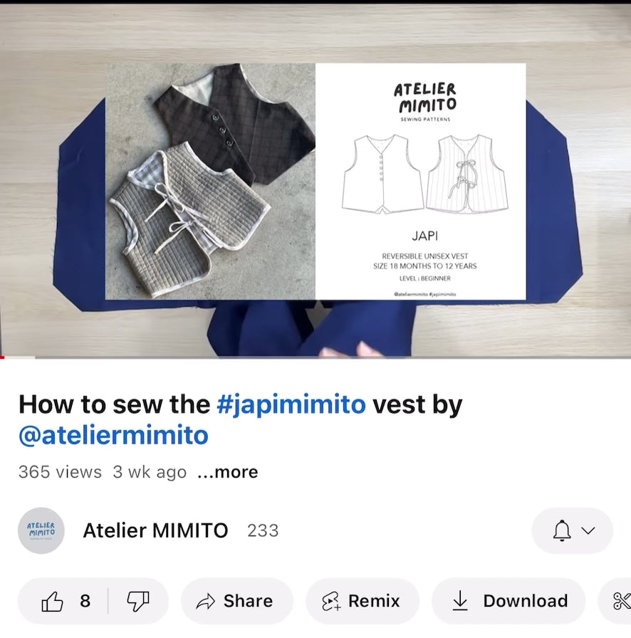 JAPI Reversible vest PDF Sewing Pattern – Atelier MIMITO